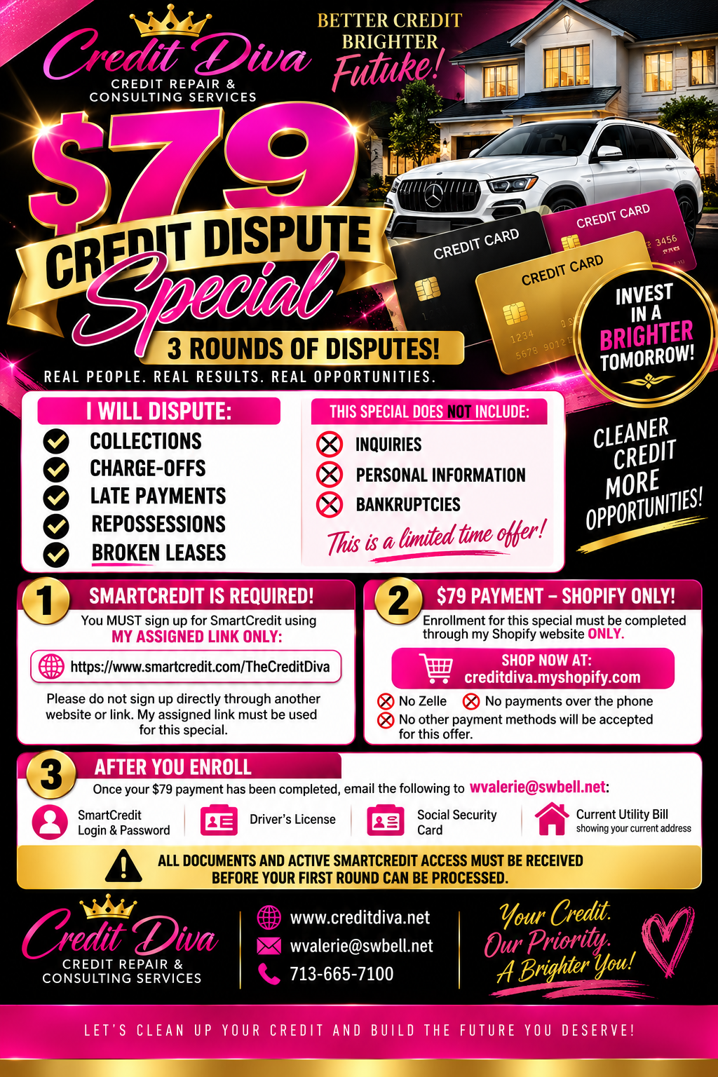 Ready to start working on your credit? For a limited time, I’m offering 3 ROUNDS OF CREDIT DISPUTES for ONLY $79! 💳🔥